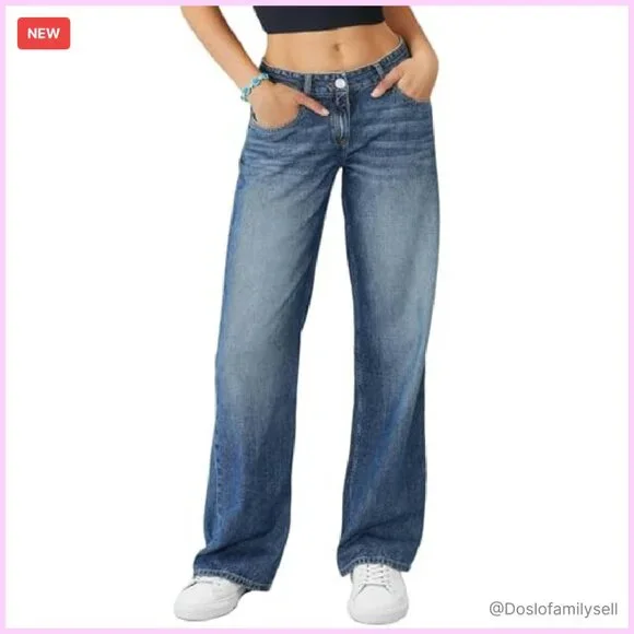 Low Rise Baggy Boyfriend Jeans Wide Leg Loose Fit Y2K Denim Pants